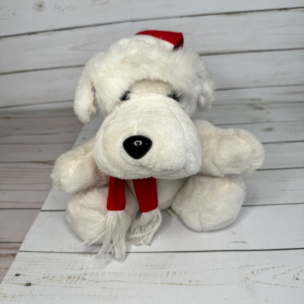 Vintage Liberty‎ Bell Christmas Dog 9" Plush Stuffed Animal Red Stocking Cap